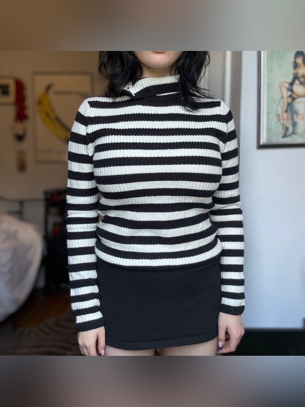 BDG Black/White Striped Turtleneck Sweater